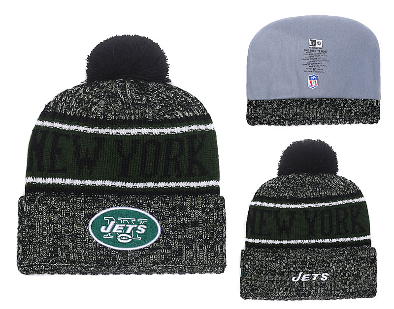 Jets Fresh Logo Green Pom Knit Hat YD - Click Image to Close