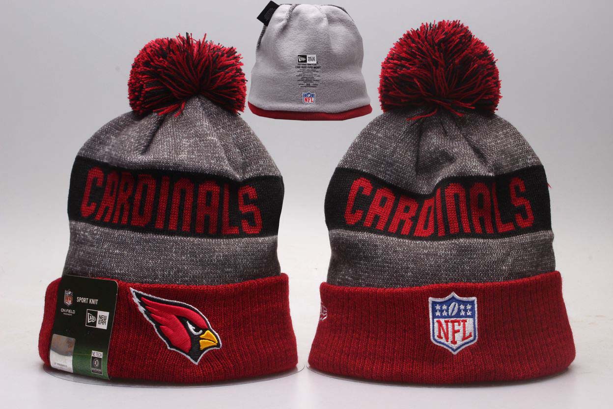 Arizona Cardinals Team Logo Gray Black Wordmark Cuffed Pom Knit Hat YP
