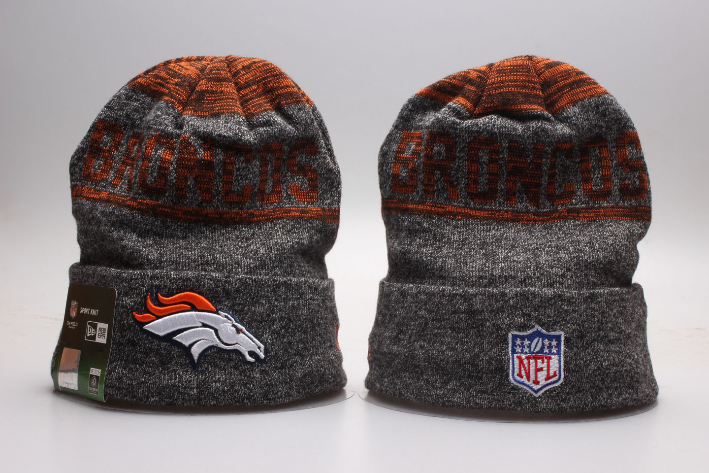 Broncos Team Logo Gray Wordmark Cuffed Pom Knit Hat YP
