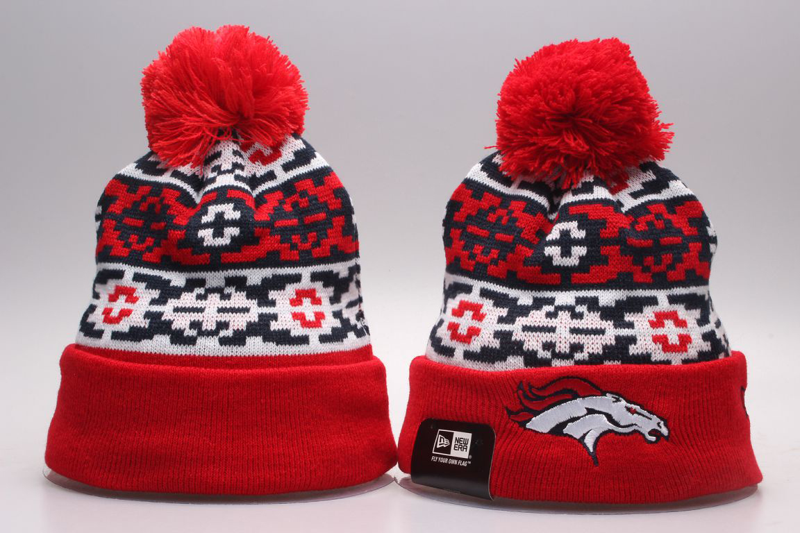Broncos Team Logo Red Wordmark Cuffed Pom Knit Hat YP