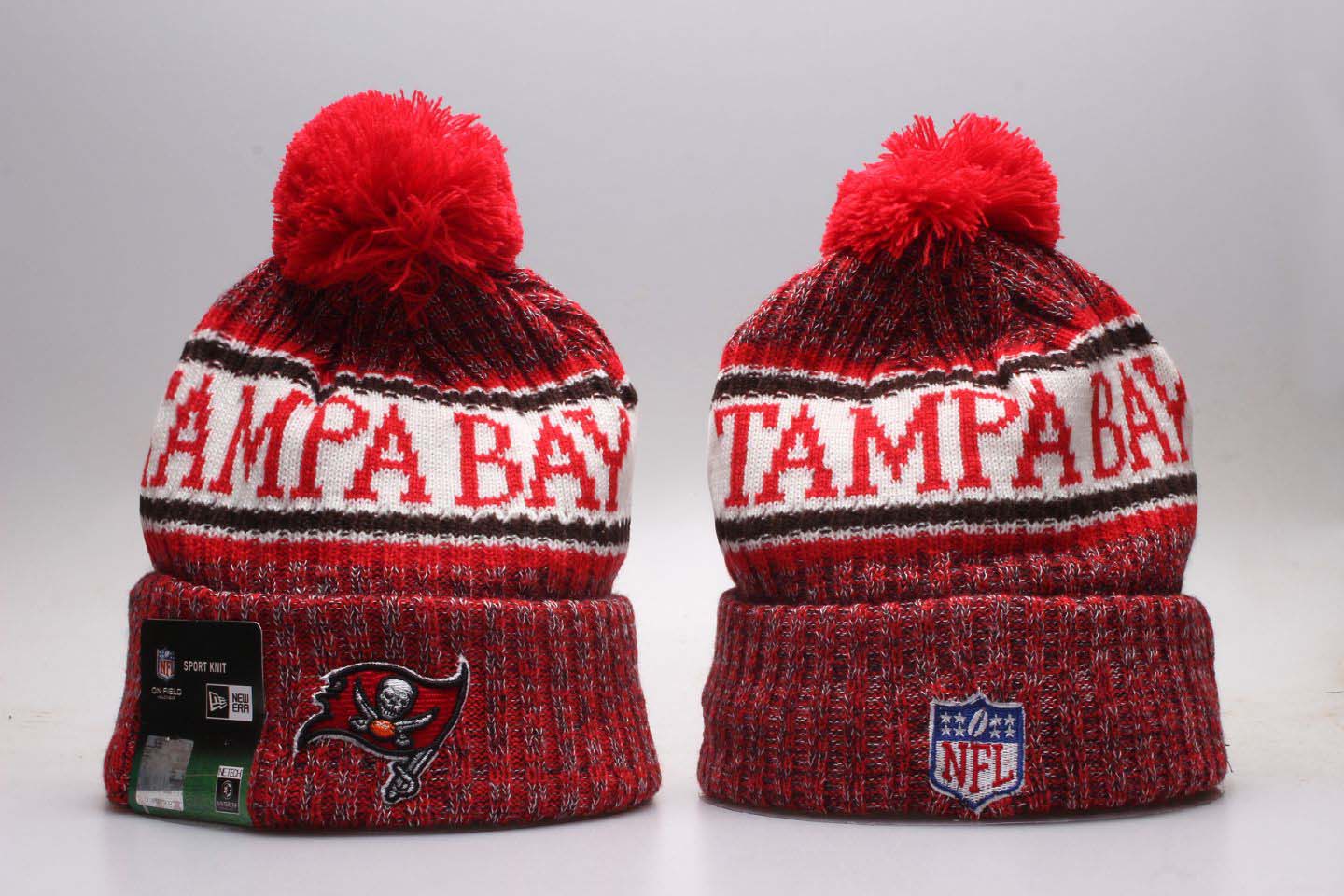 Buccaneers Red Wordmark Cuffed Pom Knit Hat YP - Click Image to Close