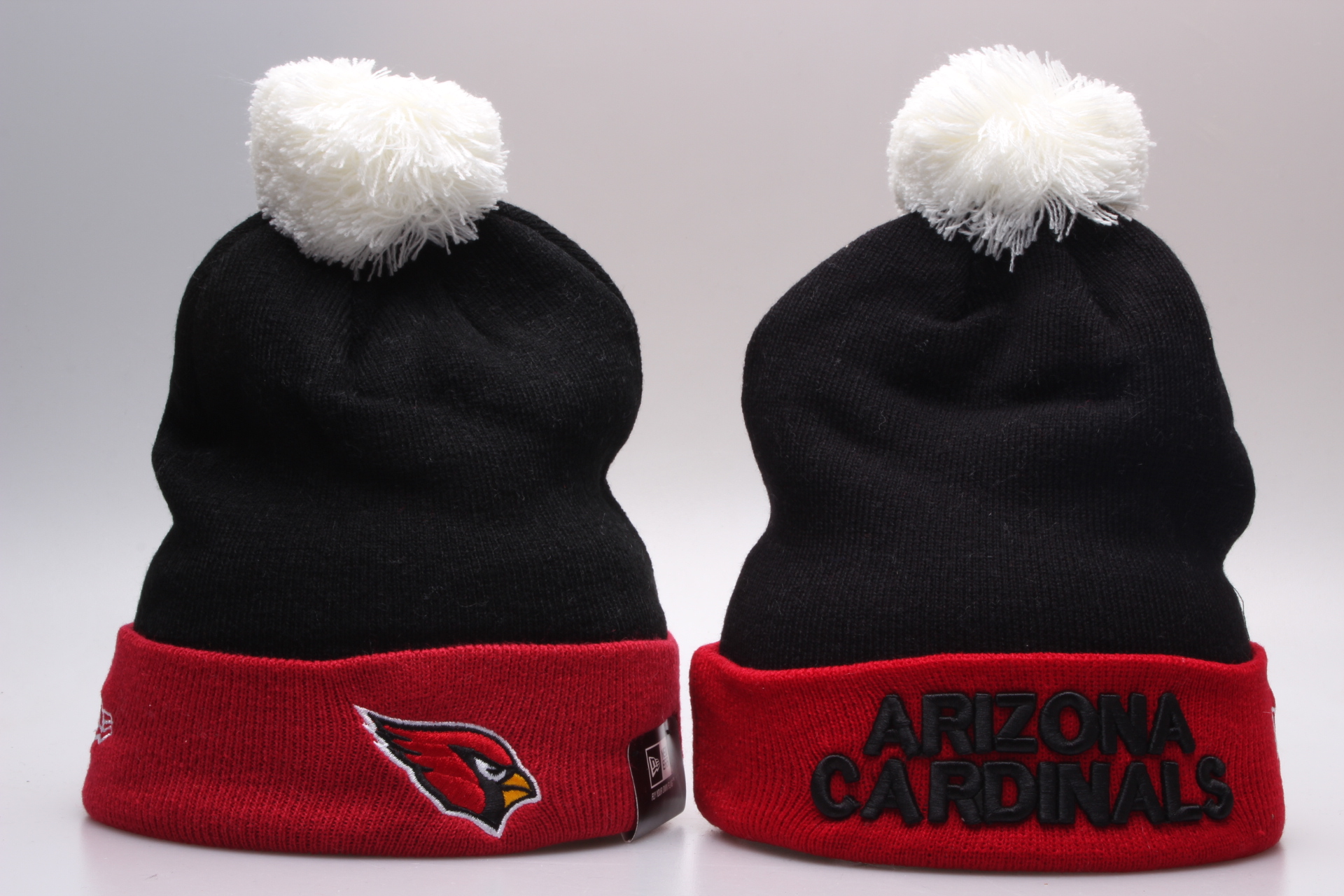 Arizona Cardinals Team Logo Black Red Wordmark Cuffed Pom Knit Hat YP