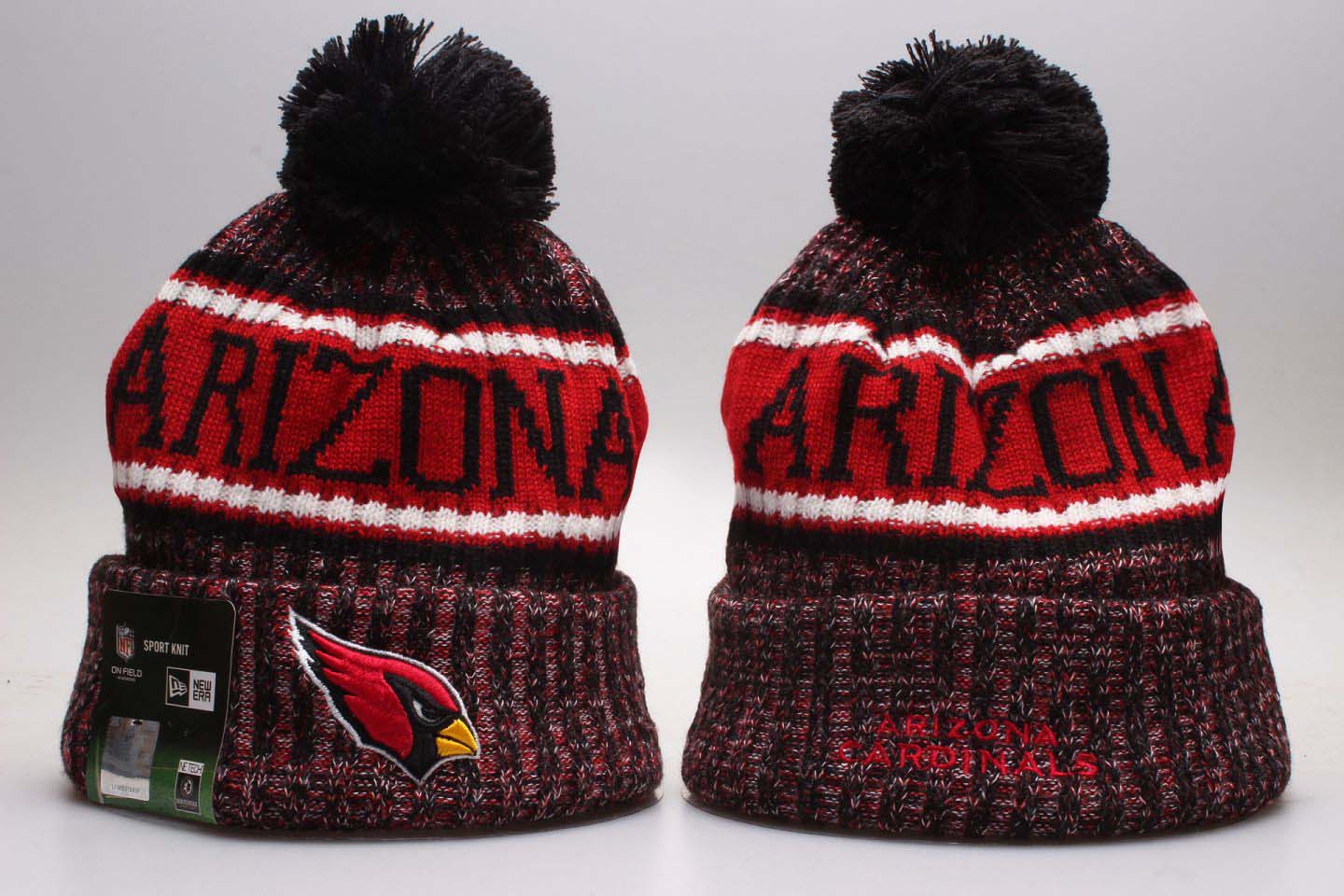 Arizona Cardinals Team Logo Red Wordmark Cuffed Pom Knit Hat YP - Click Image to Close