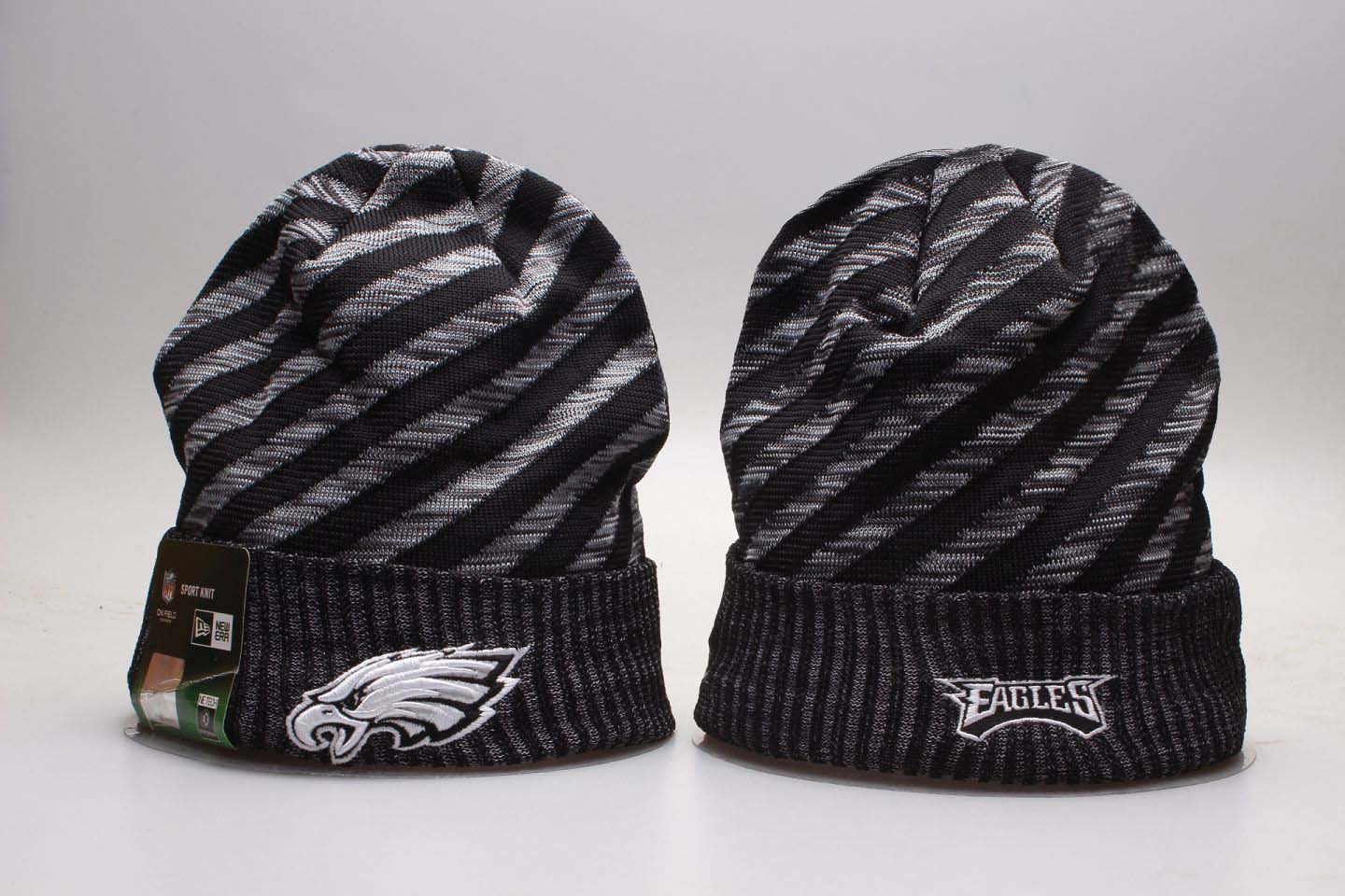 Eagles Team Logo Black Stripe Cuffed Knit Hat YP
