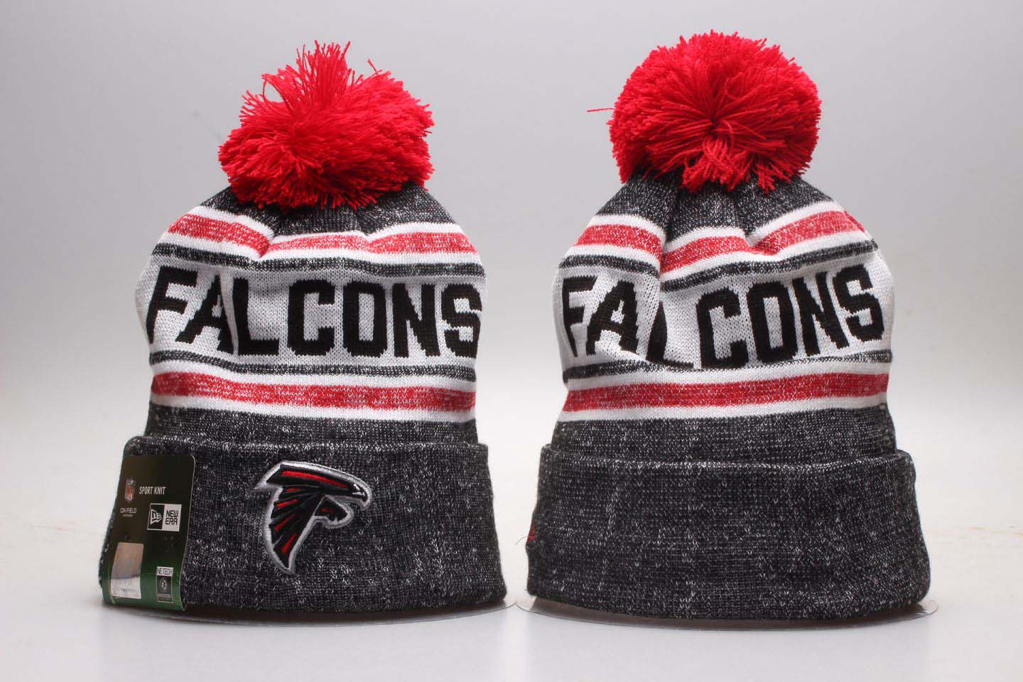 Falcons Team Gray Red Wordmark Cuffed Pom Knit Hat YP