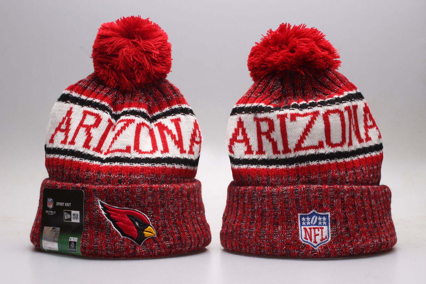 Falcons Team Logo Red Wordmark Cuffed Pom Knit Hat YP - Click Image to Close