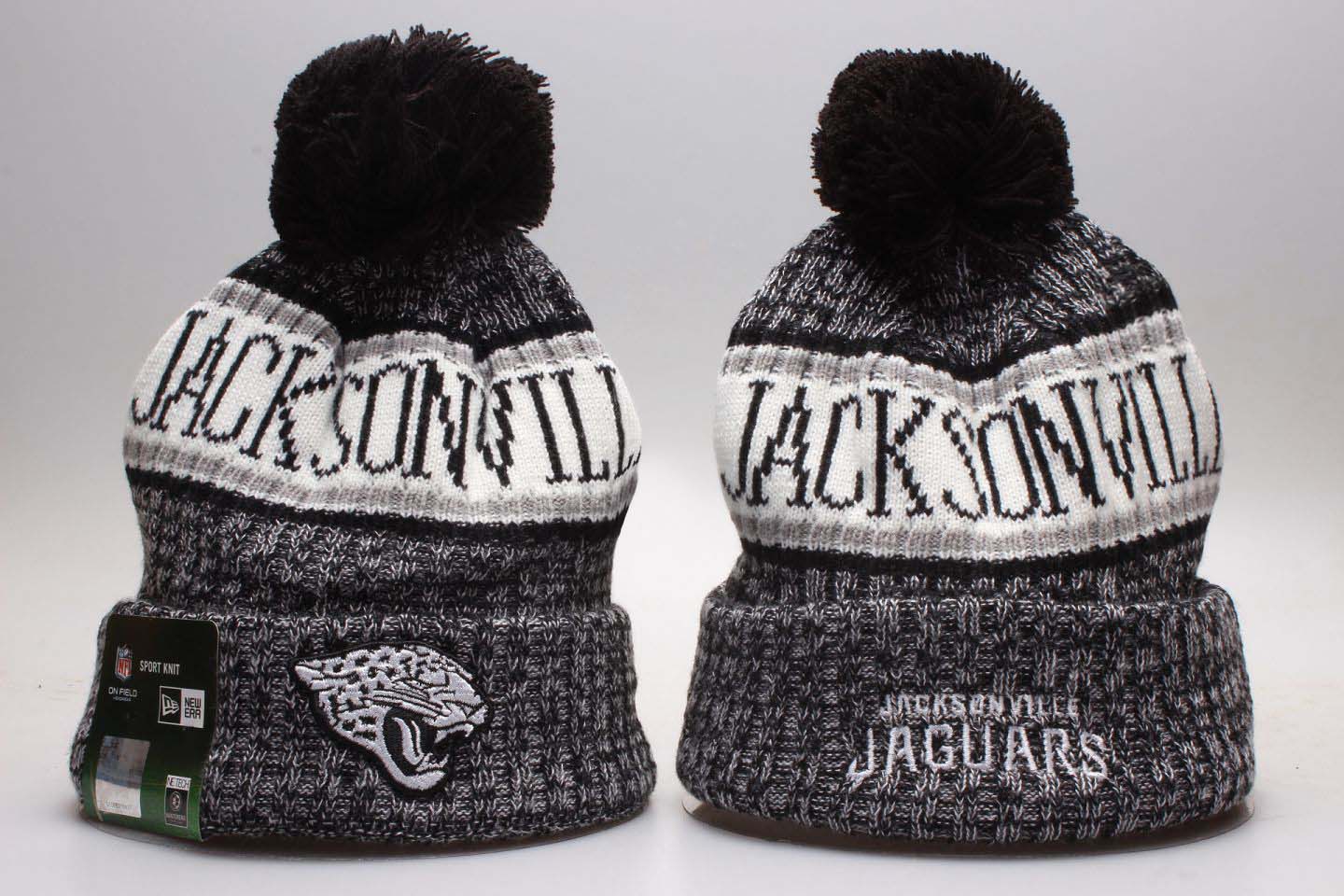 Jaguars Gray Wordmark Cuffed Pom Knit Hat YP - Click Image to Close