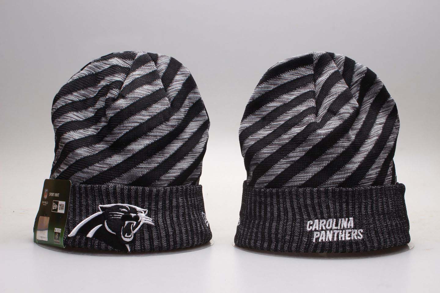 Panthers Fresh Logo Stripe Cuffed Knit Hat YP - Click Image to Close
