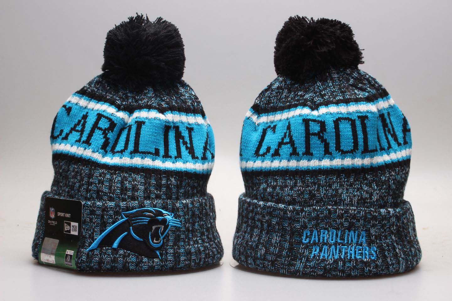 Panthers Gray Wordmark Cuffed Pom Knit Hat YP