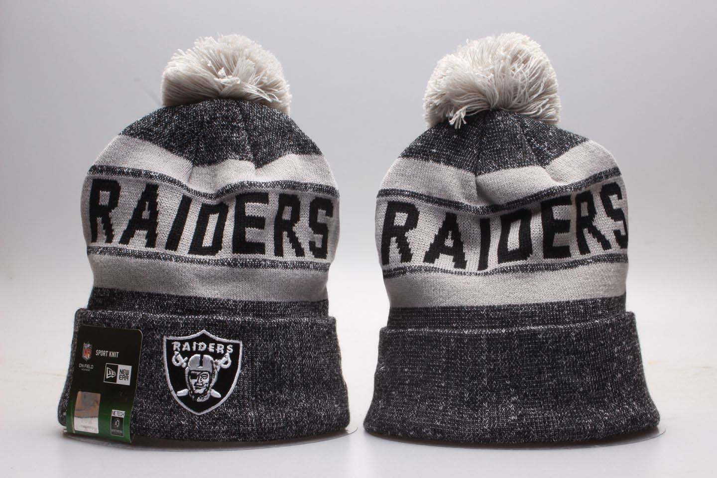 Raiders Fresh Logo Gray Cuffed Pom Knit Hat YP