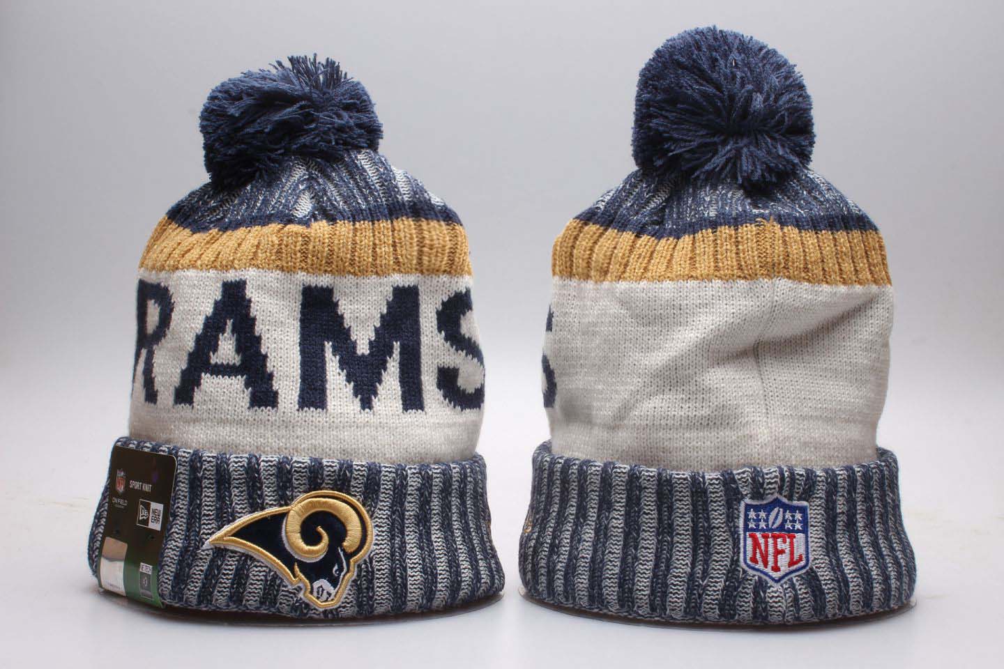 Rams Team Logo Wordmark Cuffed Pom Knit Hat YP