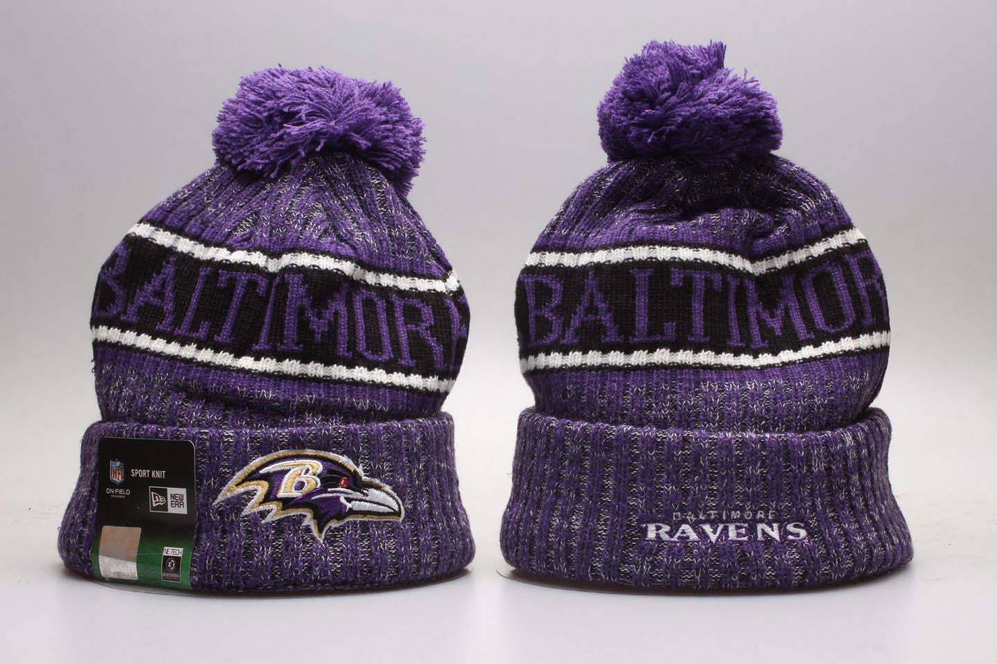 Ravens Fresh Logo All Purple Pom Knit Hat YP