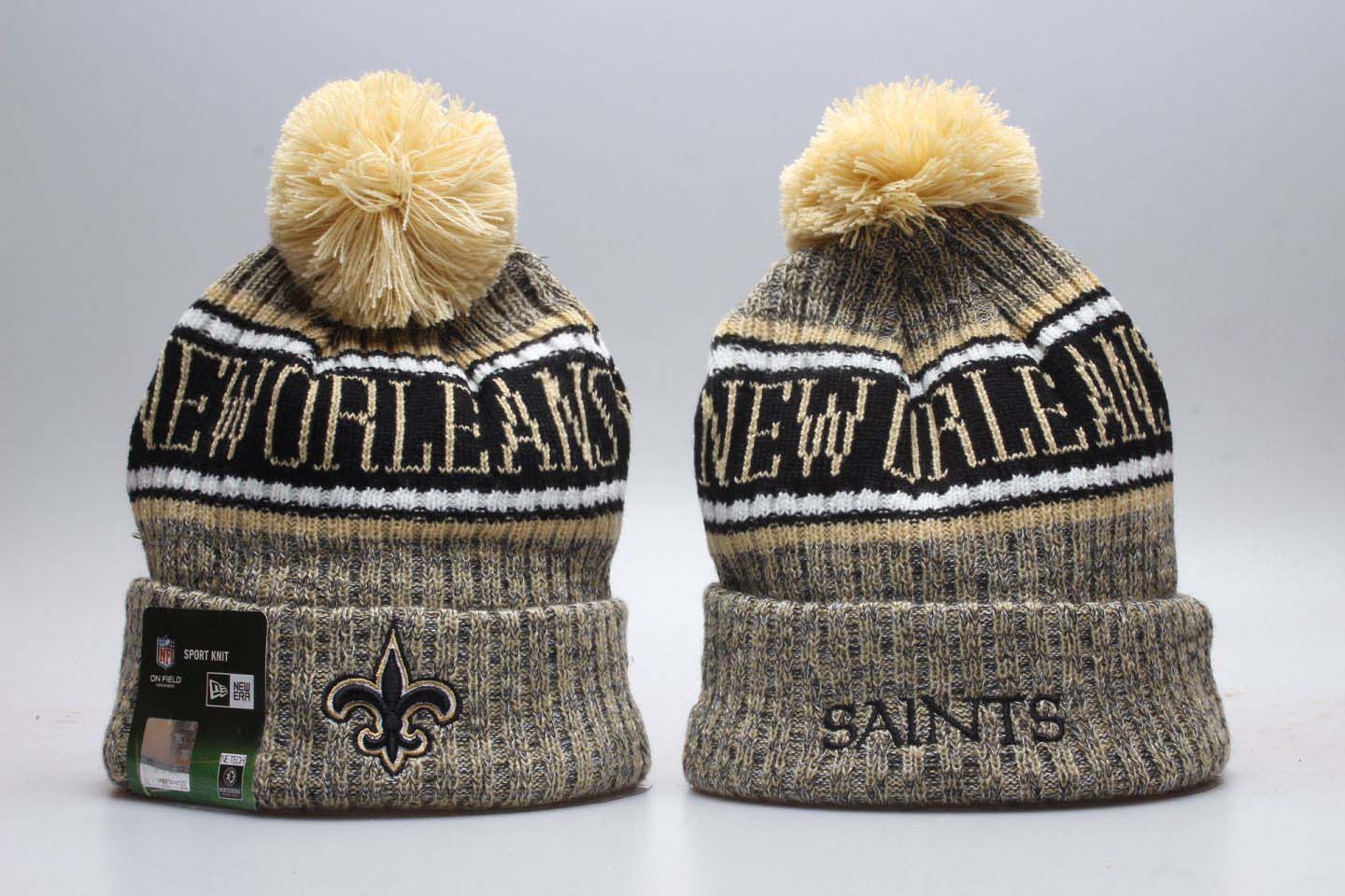 Saints Yellow Wordmark Cuffed Pom Knit Hat YP - Click Image to Close