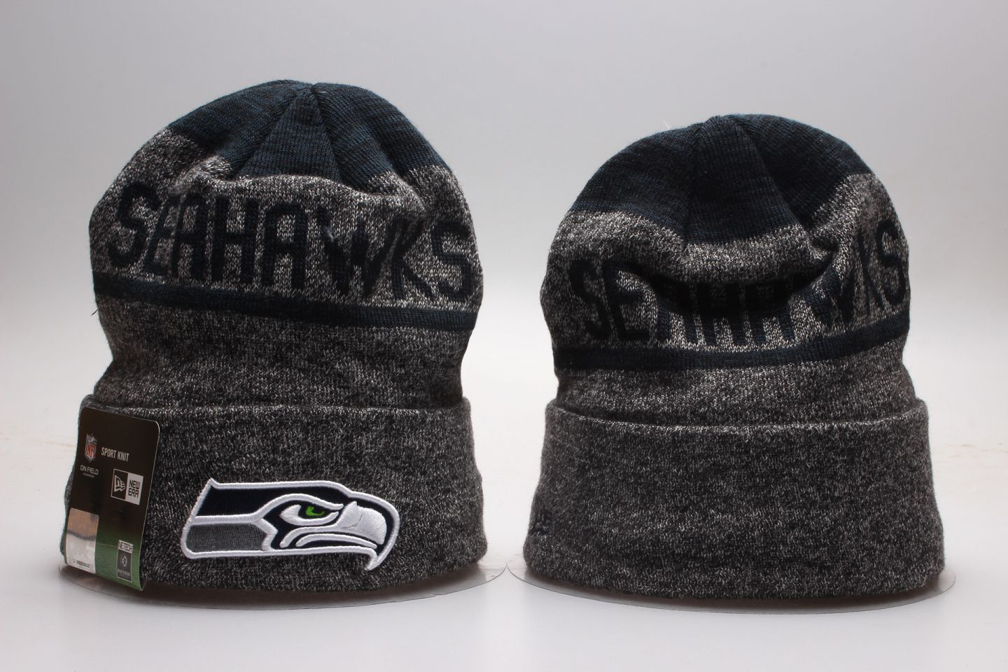 Seahawks Fresh Logo Gray Wordmark Cuffed Pom Knit Hat YP