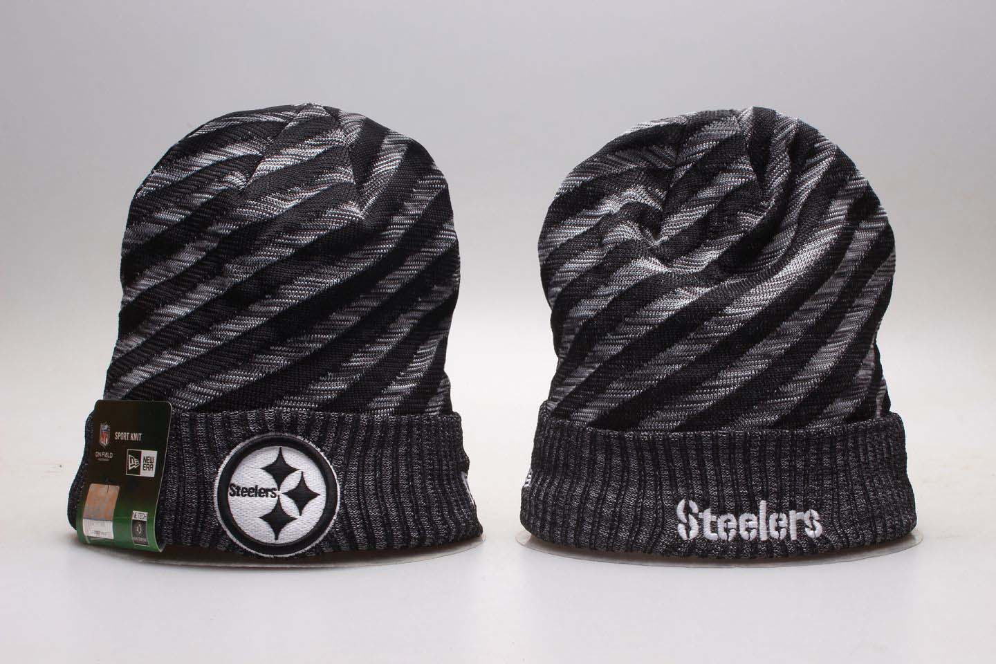 Steelers Team Logo Black Stripe Cuffed Knit Hat YP