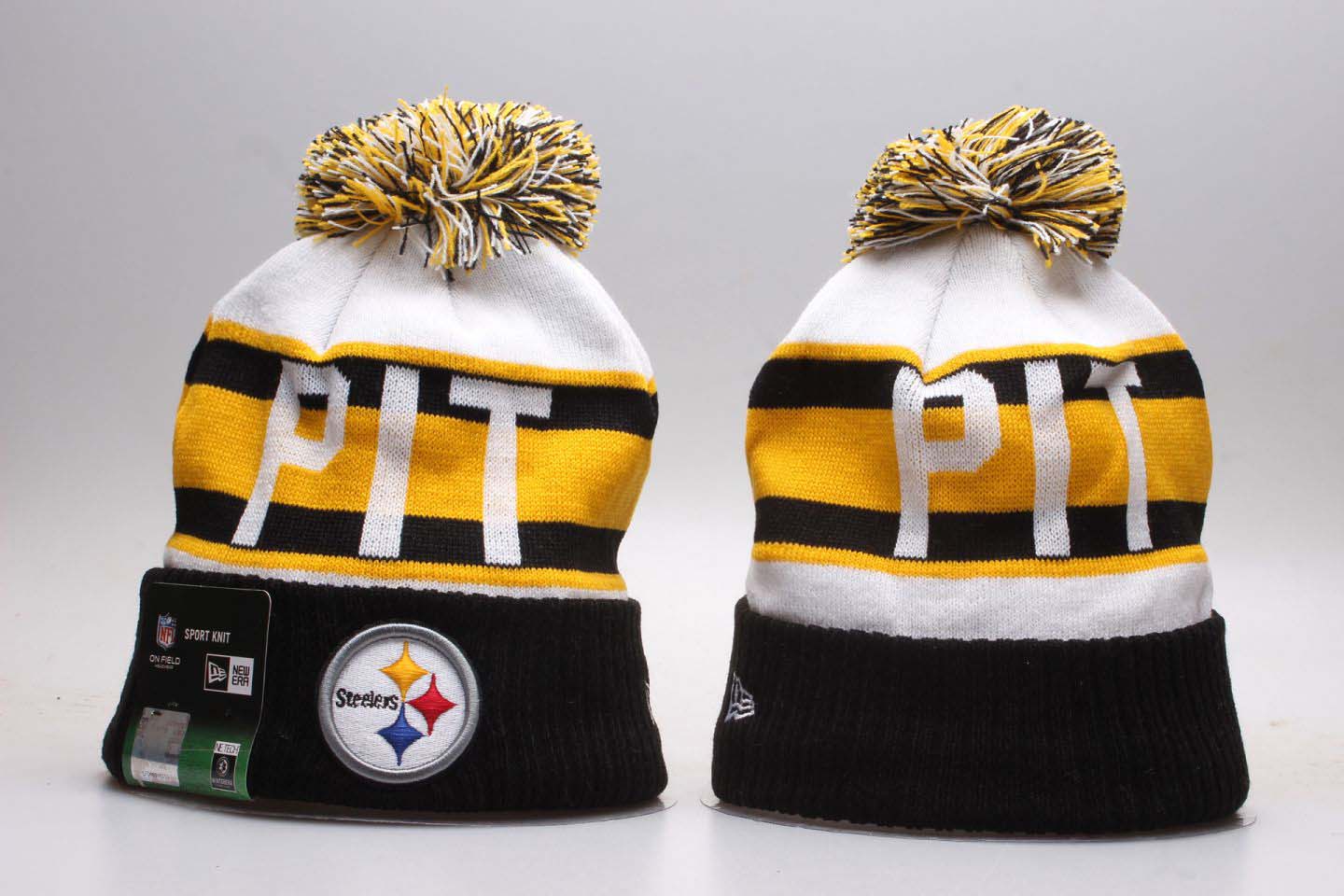 Steelers Team Pride Black White Knit Hat With Pom YP - Click Image to Close