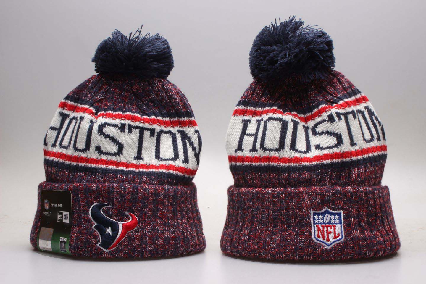 Texans Red Wordmark Cuffed Pom Knit Hat YP