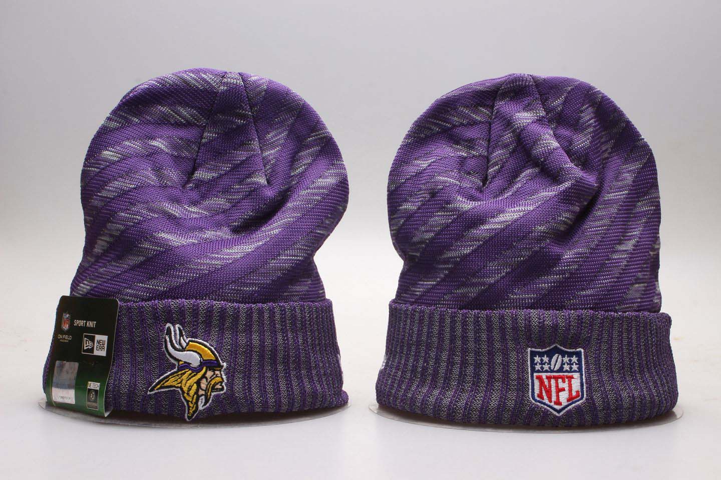 Vikings Team Logo Purple Stripe Cuffed Knit Hat YP