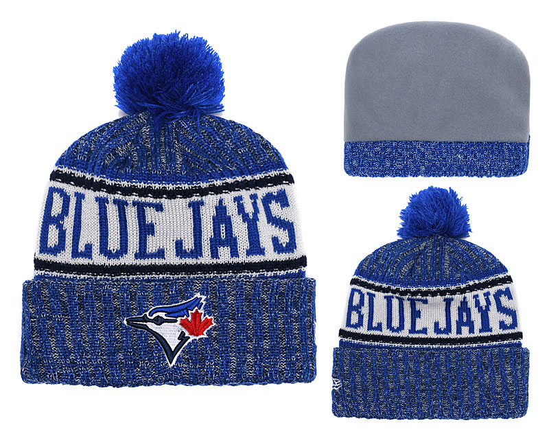 Blue Jays Team Logo Royal Cuffed Knit Hat With Pom YD - Click Image to Close