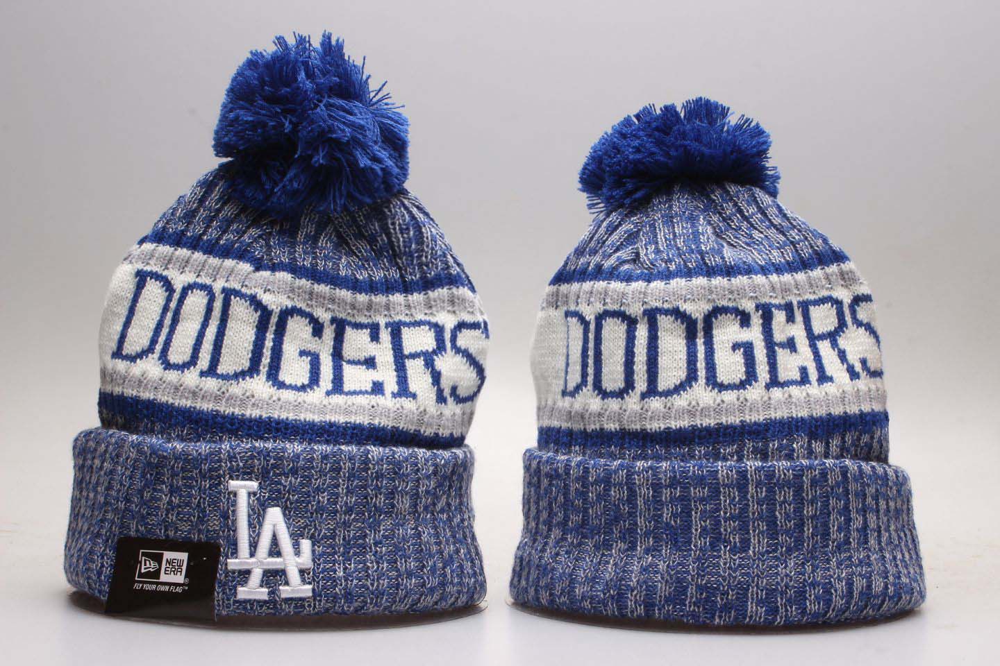 Dodgers Fresh Logo Blue Knit Hat With Pom YP