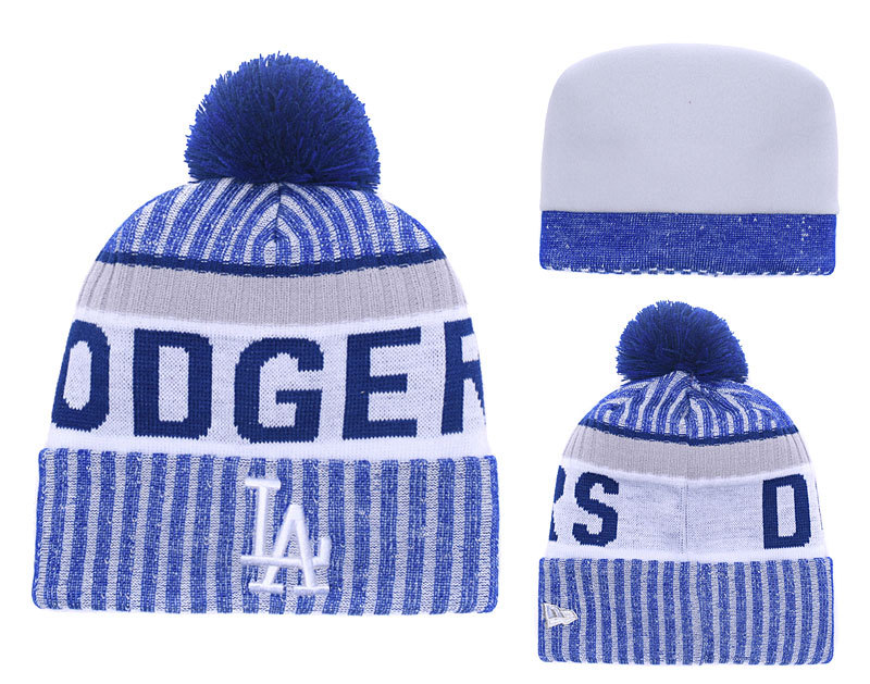 Dodgers Team Logo Royal Cuffed Pom Knit Hat YD - Click Image to Close