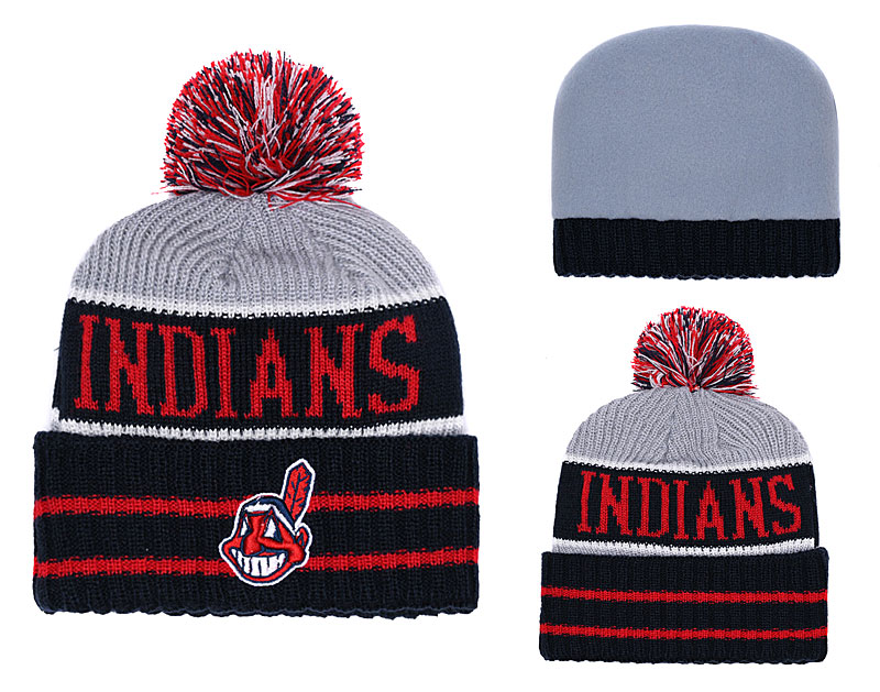 Indians Team Logo Cuffed Knit Hat With Pom YD