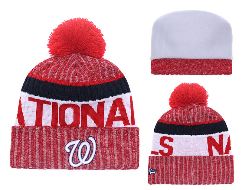 Nationals Team Logo Red Cuffed Knit Hat With Pom YD