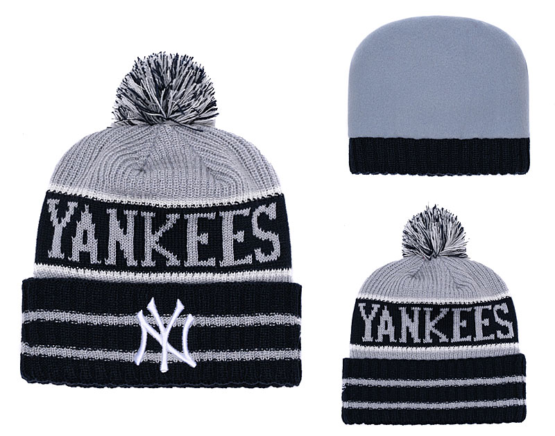 Yankees Black Banner Block Cuffed Knit Hat With Pom YD