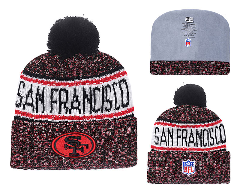 49ers Fresh Logo Red With Pom Knit Hat YD