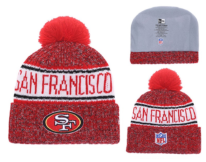 49ers Team Logo Red With Pom Knit Hat YD