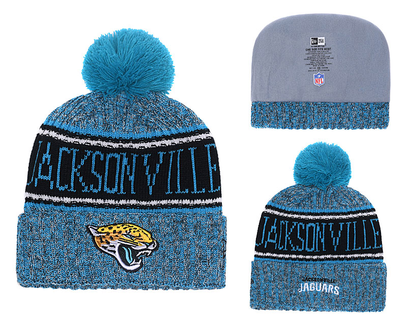 Jaguars Team Logo Blue With Pom Knit Hat YD - Click Image to Close