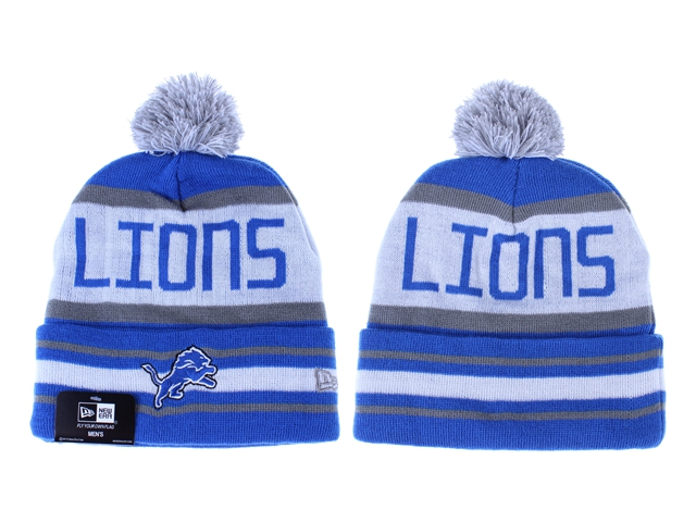 Lions Team Logo Blue Pom Knit Hat LX - Click Image to Close