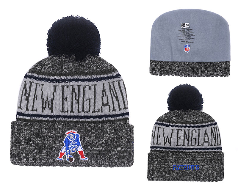 Patriots Graphite 2018 NFL Sideline Cold Weather Gray Pom Knit Hat YD