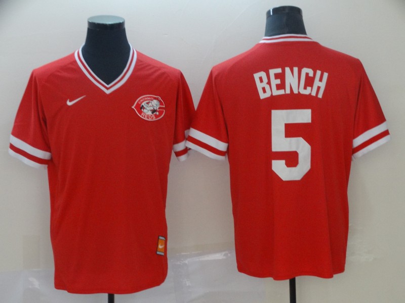 Reds 5 Johnny Bench Red Throwback Jersey - Click Image to Close