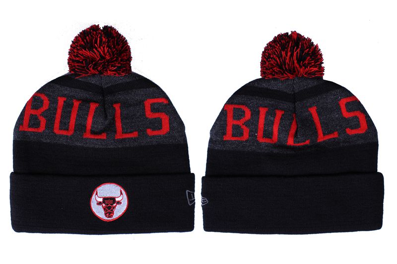 Bulls Fresh Logo Black Red Pom Knit Hat LX