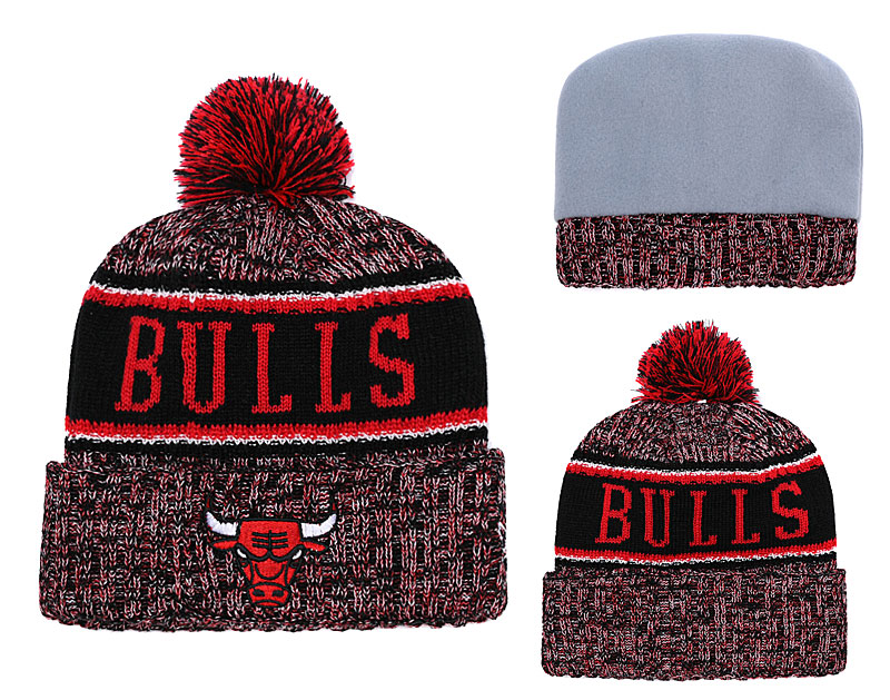Bulls Team Logo Red Black Pom Knit Hat YD