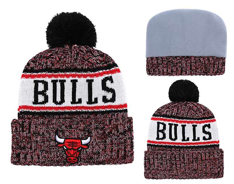 Bulls Team Logo Red With Pom Knit Hat YD