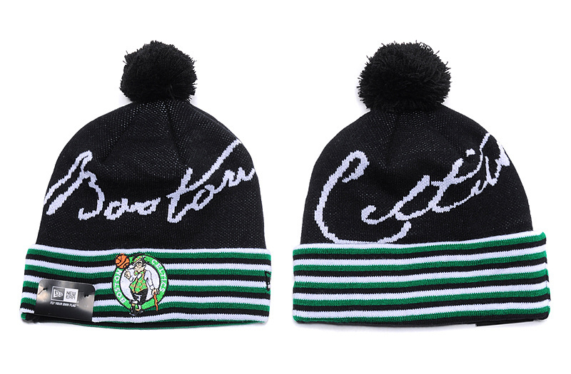 Celtics Fresh Logo Black Green Pom Knit Hat YD