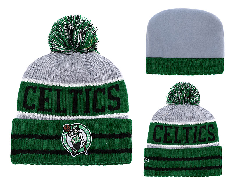 Celtics Fresh Logo Green Gray Pom Knit Hat YD