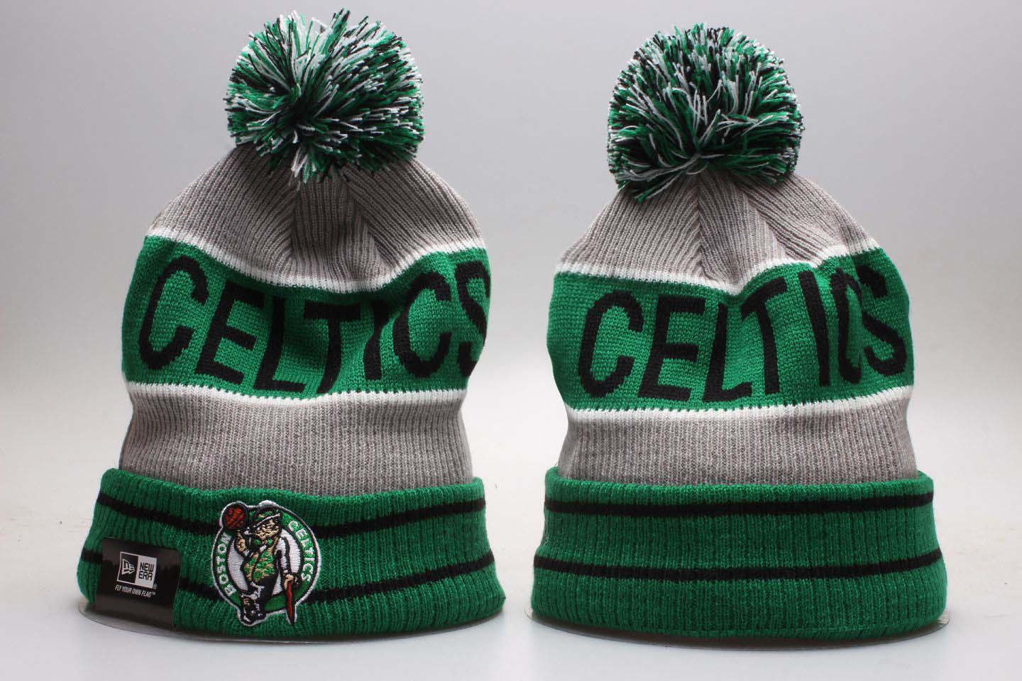 Celtics Green Wordmark Cuffed Pom Knit Hat YP