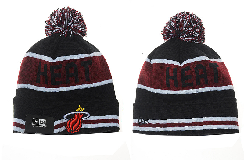 Heat Fresh Logo Black Red Pom Cuffed Knit Hat YD