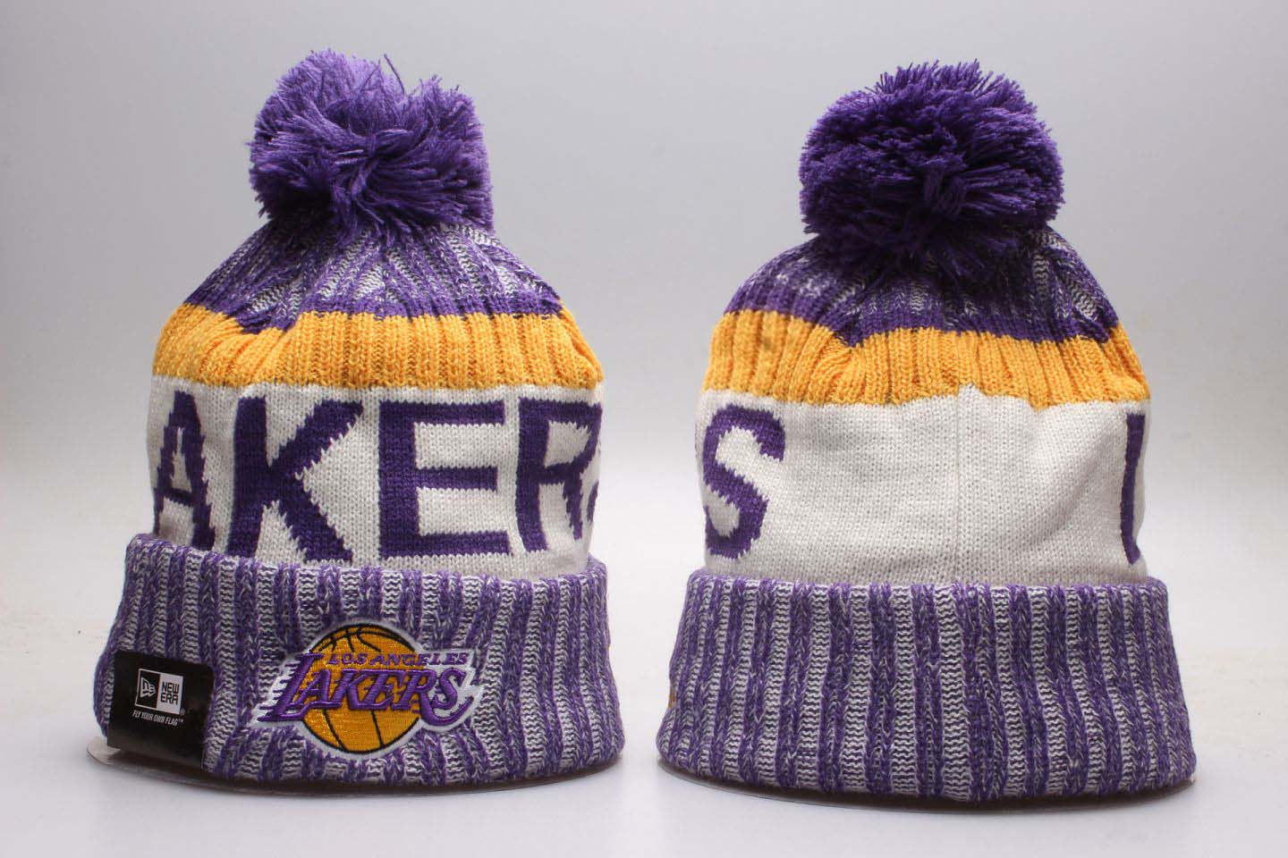 Lakers Fresh Logo Purple Pom Knit Hat YP