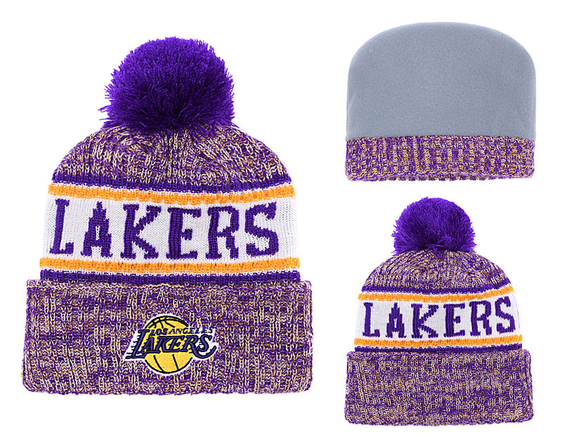 Lakers Purple Banner Block Cuffed Pom Knit Hat YD Lakers Purple Banner Block Cuffed Pom Knit Hat YD