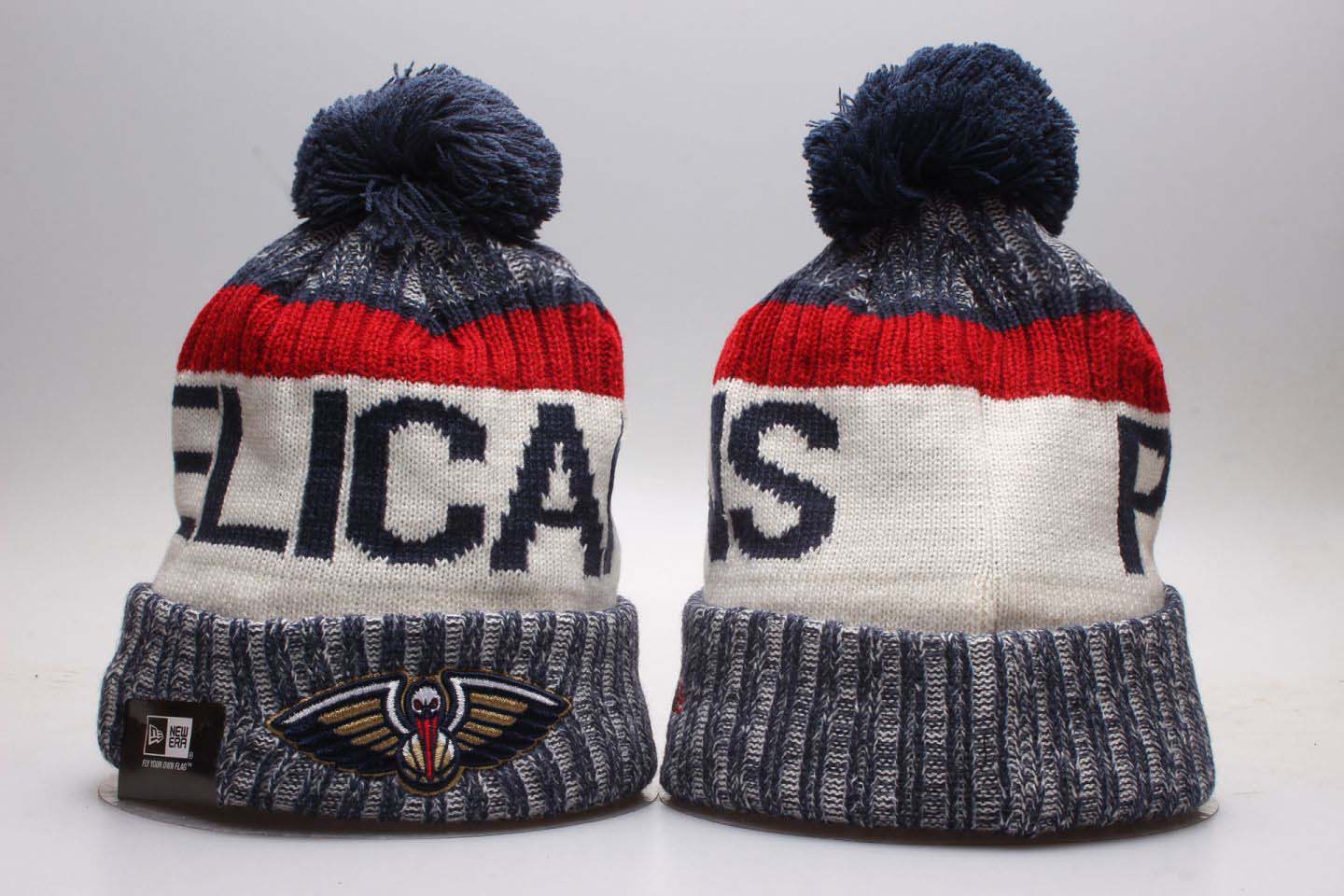 Pelicans Fresh Logo Navy Sport Pom Cuffed Knit Hat YP - Click Image to Close