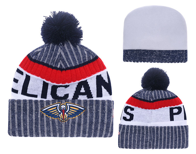 Pelicans Team Logo Gray Cuffed Knit Hat With Pom YD - Click Image to Close