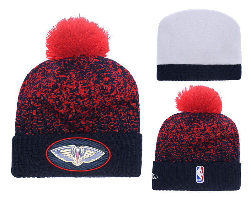 Pelicans Team Logo Red Cuffed Knit Hat With Pom YD - Click Image to Close