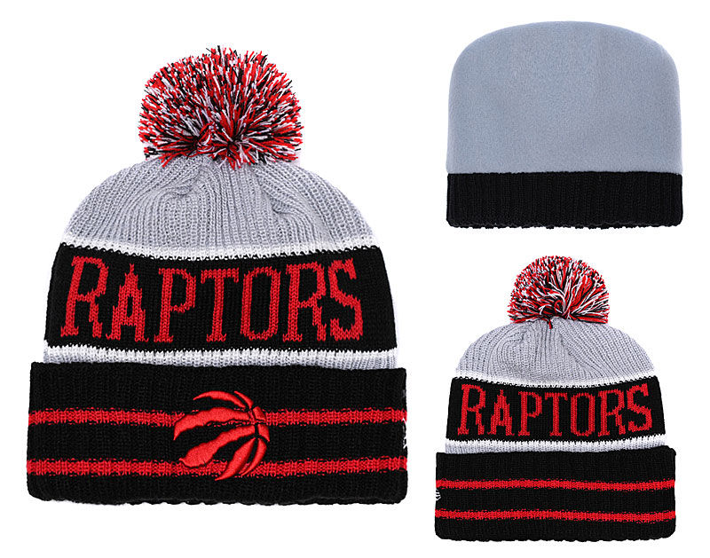 Raptors Team Logo Black Gray Pom Knit Hat YD - Click Image to Close
