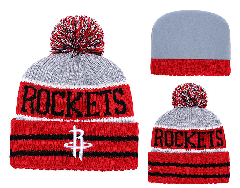 Rockets Team Logo Red Gray Pom Knit Hat YD