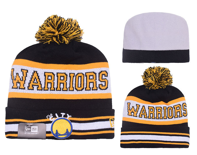Warriors Fresh Logo Black Pom Knit Hat YD