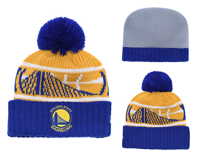 Warriors Royal Banner Block Cuffed Knit Hat With Pom YD